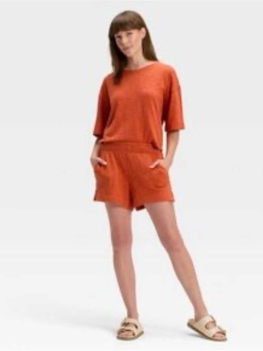 Universal Thread Coral-Orange Short Sleeve Lounge Set with Pockets